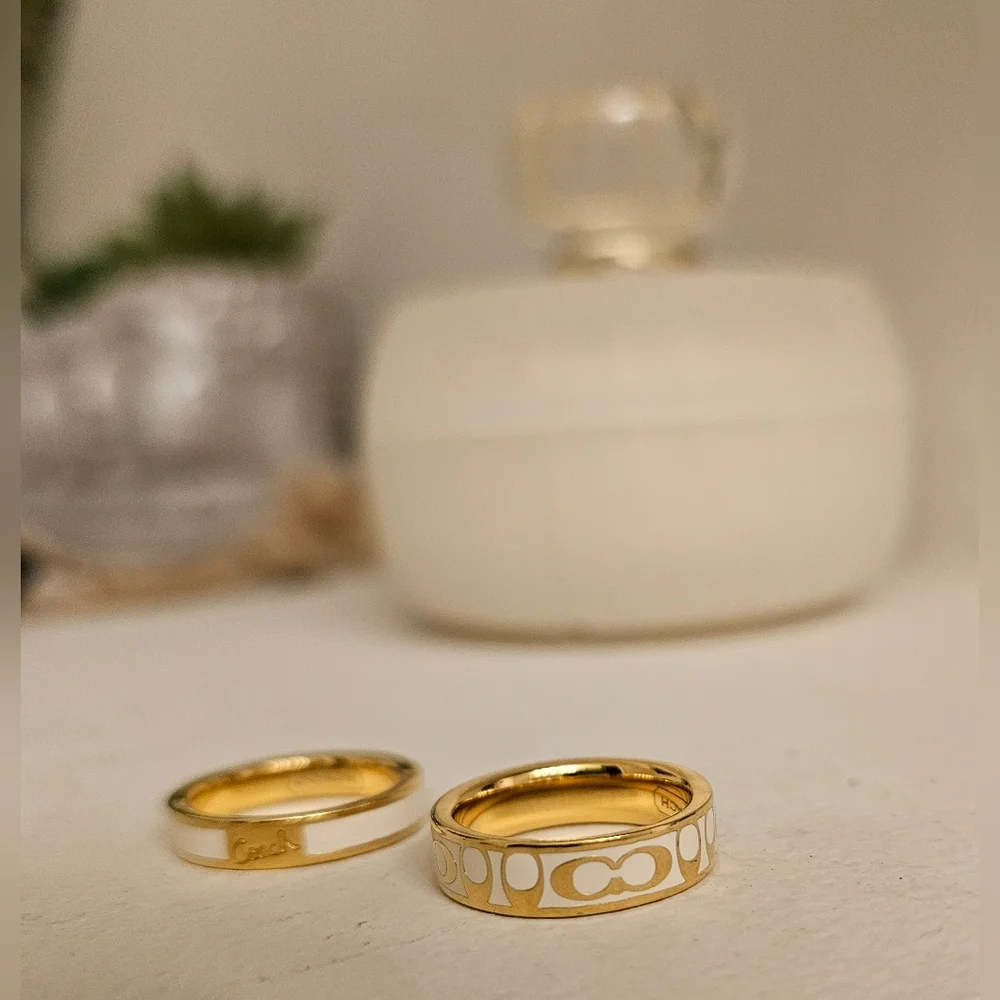 2 Coach Gold and White Stackable Rings - Picture 2 of 6